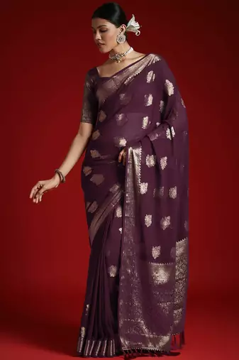 burgundy ethnic motifs georgette designer banarasi saree