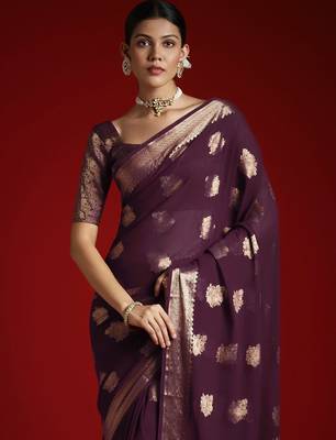 burgundy ethnic motifs georgette designer banarasi saree 4