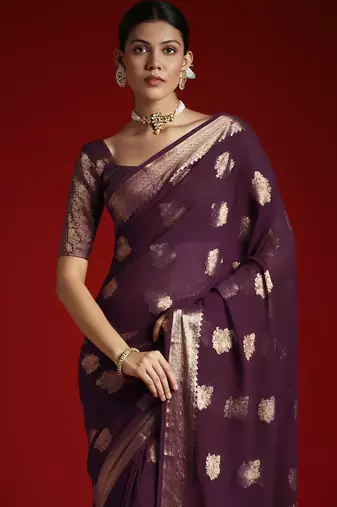 burgundy ethnic motifs georgette designer banarasi saree