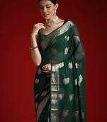 green ethnic motifs woven design zari georgette banarasi saree