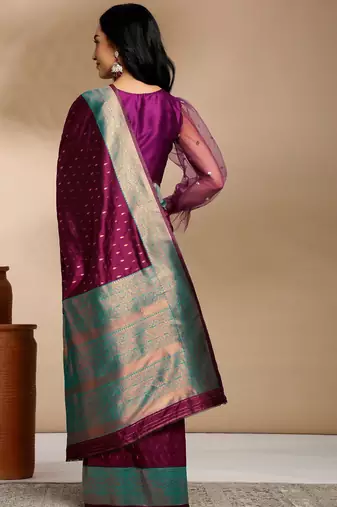 purple & gold-toned ethnic motifs woven design zari kanjeevaram saree