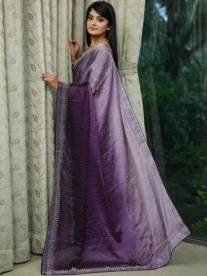 purple ombre stone work saree 2