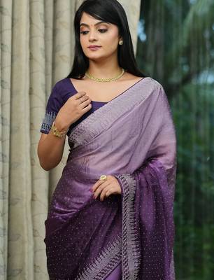 purple ombre stone work saree 4