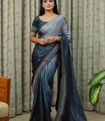 teal art silk blend ombre stone work saree