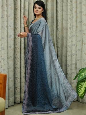 teal art silk blend ombre stone work saree 2