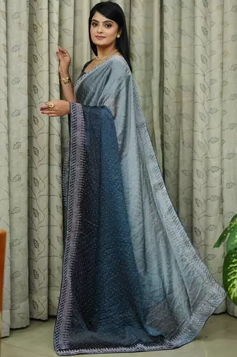 teal art silk blend ombre stone work saree