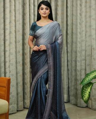 teal art silk blend ombre stone work saree 3