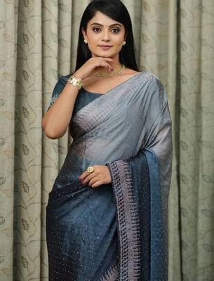 teal art silk blend ombre stone work saree 4