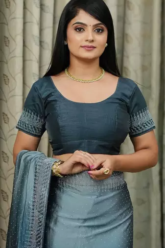 teal art silk blend ombre stone work saree