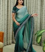 green art silk blend ombre stone work saree