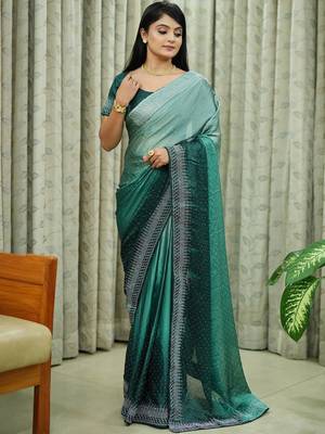 green art silk blend ombre stone work saree 2