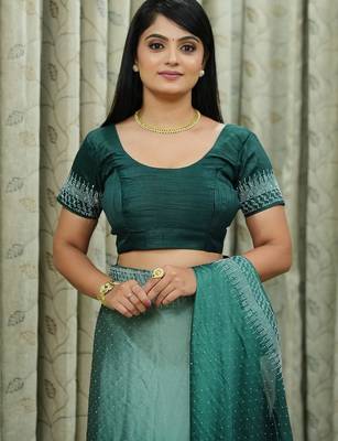 green art silk blend ombre stone work saree 5