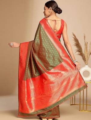 brown ethnic woven design zari art silk blend banarasi saree 2