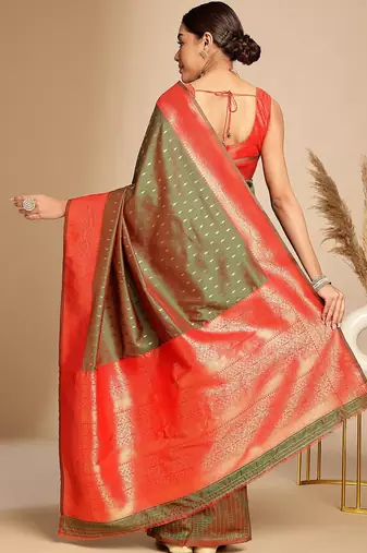 brown ethnic woven design zari art silk blend banarasi saree