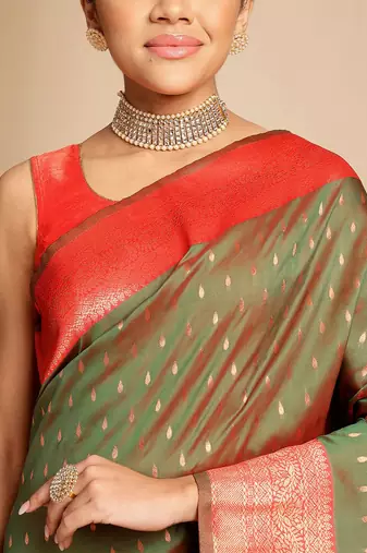 brown ethnic woven design zari art silk blend banarasi saree