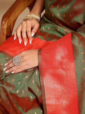 brown ethnic woven design zari art silk blend banarasi saree 5