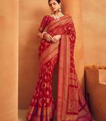 red ethnic motifs poly georgette designer saree