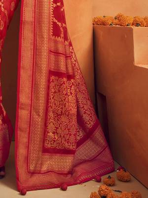 red ethnic motifs poly georgette designer saree 5
