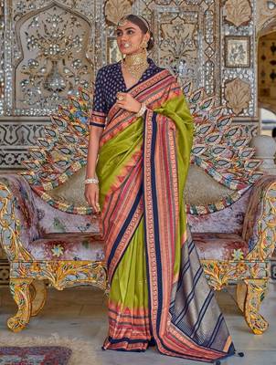 Green ethnic motifs printed zari sungudi saree 1