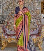 Green ethnic motifs printed zari sungudi saree
