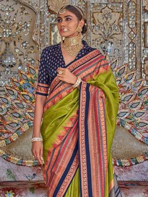 Green ethnic motifs printed zari sungudi saree 2