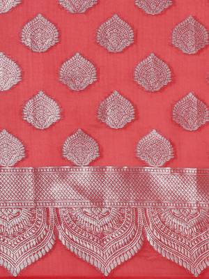 red red & silver-toned ethnic woven design organza banarasi saree 4