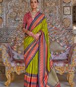Green ethnic motifs zari sungudi saree