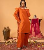 Orange silk blend embroidered farshi salwar set