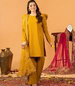 Dark-yellow silk blend embroidered farshi salwar set
