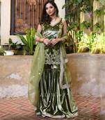 Olive silk blend stone work sharara set