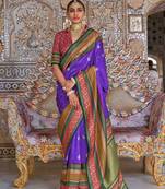 Violet ethnic motifs printed zari sungudi saree