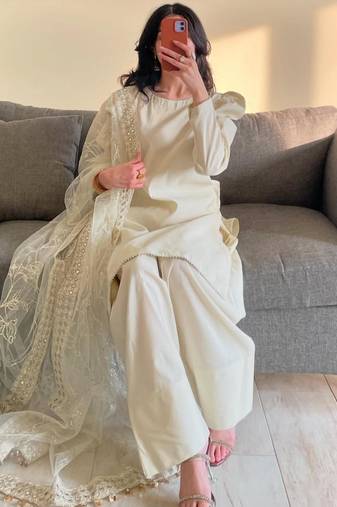Off-white silk blend embroidered farshi salwar set