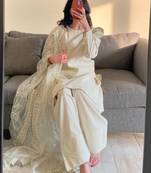 Off-white silk blend embroidered farshi salwar set