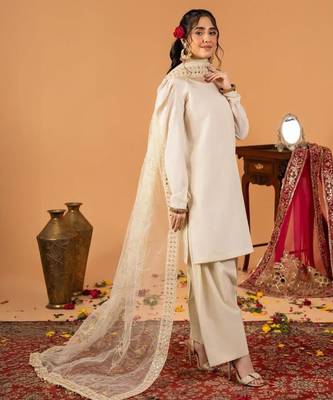 Off-white silk blend embroidered farshi salwar set 2