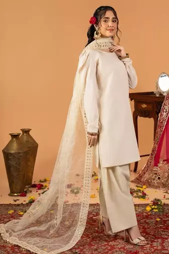 Off-white silk blend embroidered farshi salwar set