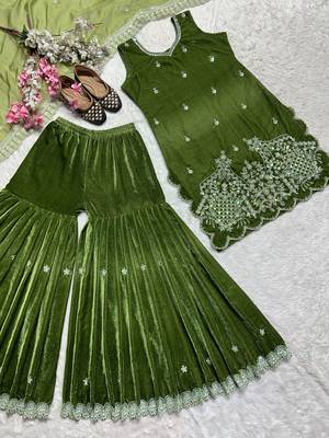 Olive silk blend stone work sharara set 5