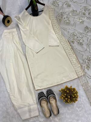 Off-white silk blend embroidered farshi salwar set 4