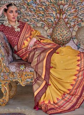 Yellow ethnic motifs designer sungudi saree 2
