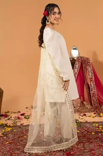 Off-white silk blend embroidered farshi salwar set