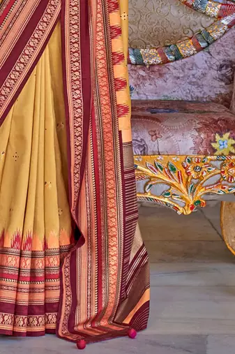 Yellow ethnic motifs designer sungudi saree