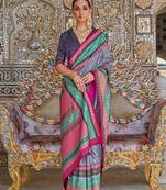 Grey ethnic motifs silk blend sungudi saree