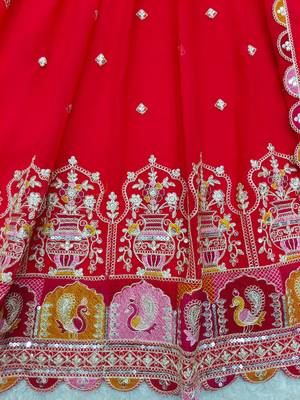 Red georgette embroidered flared gown set 4