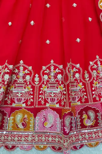 Red georgette embroidered flared gown set