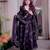 Dark-purple cotton print flared gown set