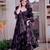 Dark-purple cotton print flared gown set