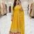 Yellow georgette embroidered flared gown set