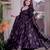 Dark-purple cotton print flared gown set