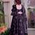 Dark-purple cotton print flared gown set
