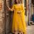 Yellow georgette embroidered flared gown set