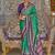 Teal ethnic motifs printed zari sungudi saree